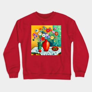 Cute Abstract Flowers in a Red Vase Still Life Painting Crewneck Sweatshirt